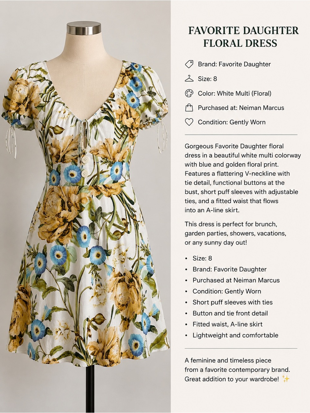 Favorite Daughter White Multi Floral V-Neck A-Line Dress